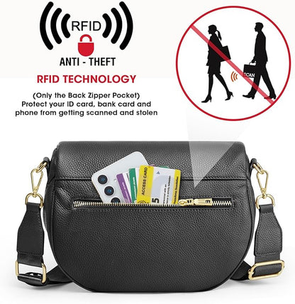 Kattee Crossbody Bag Bum Bags for Women, Leather Fanny Packs Belt Bag, Spacious Sling Purses for Women with RFID Blocking, Black