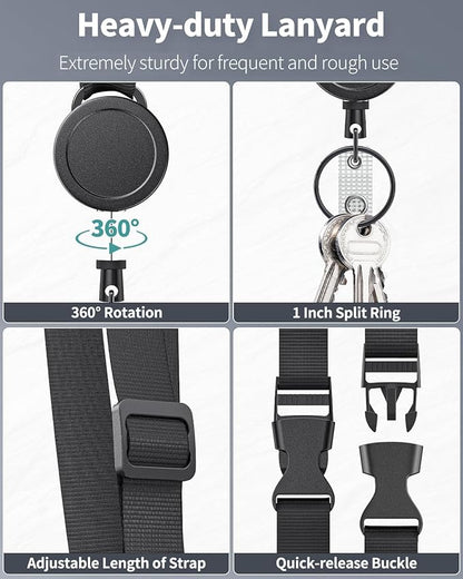 Uniclife 2 Pack Retractable Adjustable Lanyard Heavy Duty Neck Lanyard with Retractable Badge Reel Quick-Release Buckle and Adjustable Length Strong Wide Nylon Strap with Sliding ID Badge Holder
