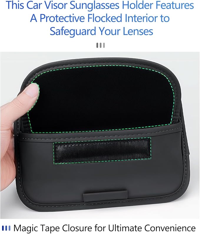 Car Sun Visor Organizer, Car Sunglasses Holder with Adjustable Elastic Strips, Sunvisor Storage with Card Sleeve, Leather Visor Accessories for Sunglasses Pen Drivers License Key
