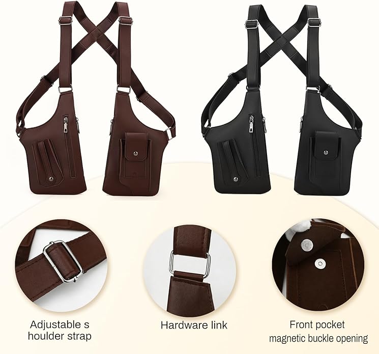 FANNING511 Double Shoulder Armpit Bag for Men Vest Bag Multi Pocket Underarm Pouch for Travel Outdoor Running cycling