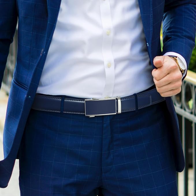 Founders & C Men's Ratchet Belt 1 3/8",Leather Dress Belt Adjustable with Click Sliding Buckle Trim to Exact Fit