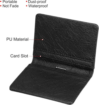 MECCANIXITY ID Badge Holder with Lanyard, PU Leather Horizontal Magnetic Folded 5 Card Slots Clear Window for Office, Black