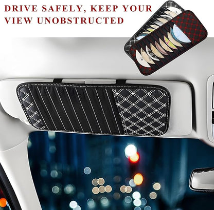 2 PCS Car CD Visor Storage Cases, Large Capacity Auto Sun Visor DVD Holder with 10 Storage Sleeves, Leather Sunshade CD Pocket Interior Decoration for Cars Trucks SUVs (White)