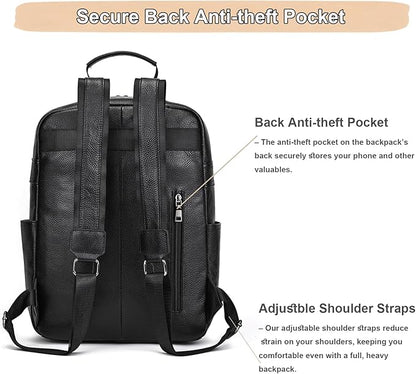 Genuine Leather 15.6 Inch Laptop Backpack for Men & Women, Business Commute Bag Daypack with Multi-Pockets for Travel Outdoor