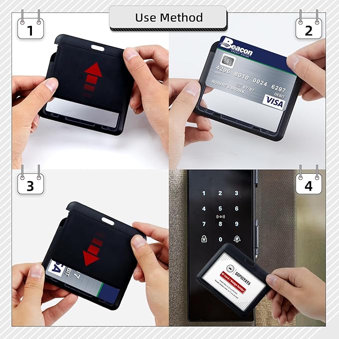 12 Pack Sliding Horizontal Badge Holder Hard Plastic Key Card Work Badge Sleeve for Office School Factory Teacher Student (Black)