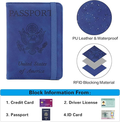 Melsbrinna Premium Leather Passport Holder Covers Case, Waterproof Rfid Blocking Travel Wallet Passport Holder with Pen Holder, Cute Passport Book for Women/Men
