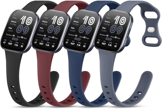 Vancle 4 Pack Slim Silicone Watch Bands for Amazfit Bip 6/Bip 5, GTR 4/ GTR 3/3 Pro/GTR 2/2e/GTR 47mm/Balance Watch Band Women Men, 22mm Sport Silicone Adjustable Strap