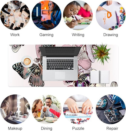 QiyI Large Mouse Pad, PU Leather Desk Blotter Protector, Waterproof Computer Desk Mat, Butterflies Keyboard Mouse Pads, Non Slip Base Home & Office Accessories, Extended Large Size 31.5" x 11.8"