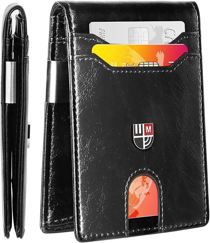 FirstVIP Wallet for Men Mens Wallet Slim Money Clip Front Pocket RFID Blocking for Men with 12 Slots and ID Window and Gift Box - Oil Black