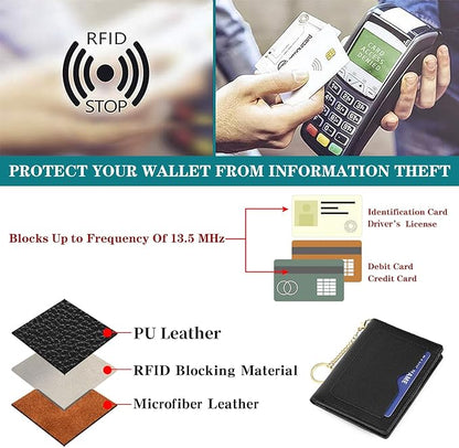 GAEKEAO Wallet Women RFID Blocking Small Bifold Vegan Leather Ladies Mini Purse with ID Window Zipper Change Pocket