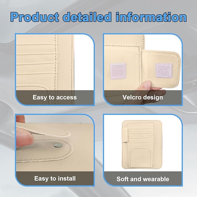 Augeny Car Sun Visor Organizer, Small Auto Visor Organizer and Storage, Registration and Document Holder, Vehicle Accessories for Sunglasses, Document, Card, Pen, Driver License (Beige)