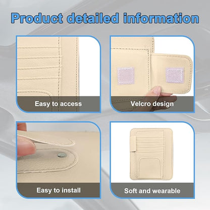 Augeny Car Sun Visor Organizer, Small Auto Visor Organizer and Storage, Registration and Document Holder, Vehicle Accessories for Sunglasses, Document, Card, Pen, Driver License (Beige)