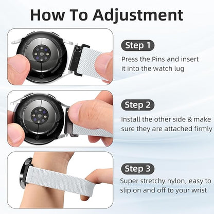DaQin 3 Pack Nylon Watch Bands Compatible with 16mm 18mm 20mm 22mm Quick Release Watch Band, Adjustable Soft Stretchy Solo Loop Strap Elastic Braided Relacement Wristband for Men Women