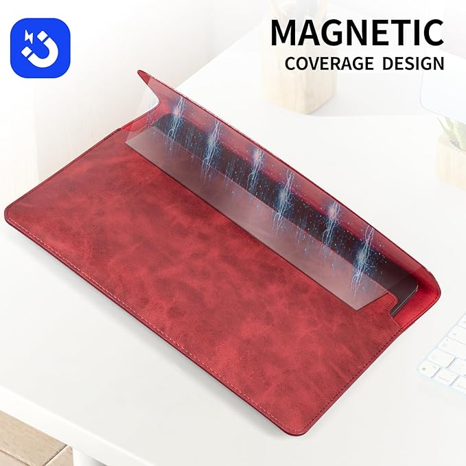 16 Inch Leather Laptop Sleeve Compatible with MacBook Pro 16 Inch M5 M4 M3 M2 M1 Pro/Max＆MacBook Air 15 Inch M5 M4 M3 M2, Genuine Leather Protective Case Cover,Vintage Red