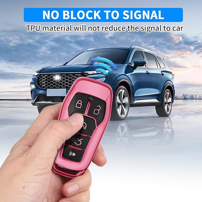 QBUC Ford Key Fob Cover with Keychain, Shell Compatible with Ford Explorer, F150, Lincoln MKC, MKX, MKZ, Fusion, Mustang, Edge Remote Vehicle Accessories (Pink)