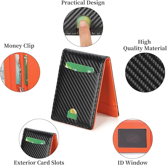 Wallet for Men Leather Slim Bifold Card Holder RFID Blocking Minimalist Front Pockets Wallet with Money Clip