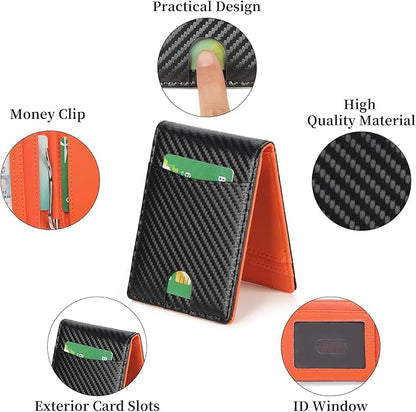 Wallet for Men Leather Slim Bifold Card Holder RFID Blocking Minimalist Front Pockets Wallet with Money Clip
