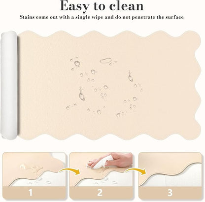 iCasso Leather Mouse Pad,Extra Large Desk Pad,Cute Scalloped Computer Mat for Desktop,Non-Slip Nail Mats with Stitched Edges,Waterproof PU Desk Protector Pad for Office Home Dorm