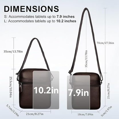 Leathario Men's Crossbody Shoulder Bag, Genuine Leather Small Messenger Satchel for Work Business Travel, Black Side Purse