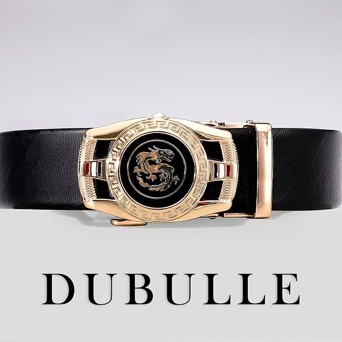 Dubulle Designer Mens Belts, Sliding Automatic Buckle Ratchet Dress Belt TOP Genuine Leather Strap Gifts