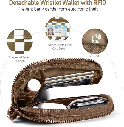 Tiostep Clip and Go Strap for Phone with Wallet Crossbody Phone Lanyard and Detachable Checkered Bag with ID Window and RFID Pouch for Daily Travel.