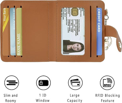 Airkit Small Wallets Woman RFID Blocking Leather Credit Card Holder - with ID Window - Card Wallets for Women - with Zipper Coin Purse - Keychain Wallet