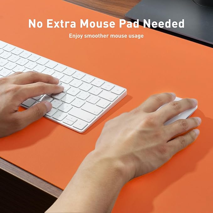 Aothia Faux Leather Desk Mat - Large Mouse Pad, Non-Slip PU Leather Blotter, Waterproof Writing Surface for Office and Home (Orange, 55" x 17")