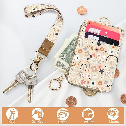 bolimoss Teacher Lanyards for ID Badges Holder and Keys Wallet,Cute Flowers Rainbow ID Lanyard Wallet for Women,ID Card Holders with Breakaway Neck & Wrist Lanyards for Work Nurse Teacher Student