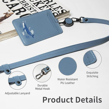 EKAX ID Badge Holder with Adjustable Lanyard & Retractable Badge Reel Clip, Double-Sided Card Holder for Office, Bus Pass, Student, Nurse, Police, Teacher-Slumber Whale