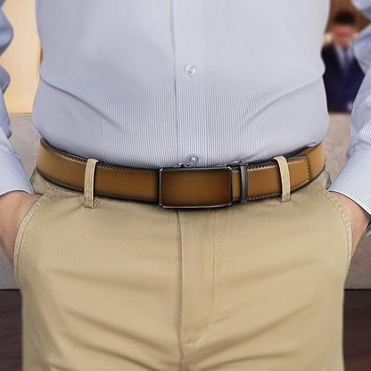 KEMISANT Men Belt Ratchet Click Belt Genuine Leather Adjustable For Men Golf Dress Casual Jeans 1 3/8-Cut For Fit