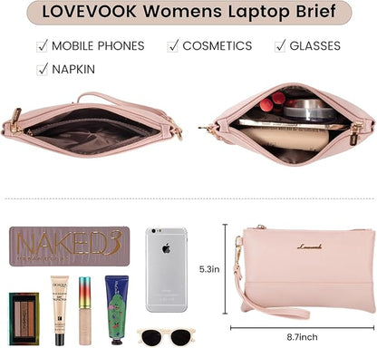 LOVEVOOK Laptop Bag for Women 15.6 Inch Laptop Tote Work Professional Leather Computer Briefcase Waterproof Handbag Shoulder Large Capacity Business Teacher Office Bag Crossbody Purse,Pink