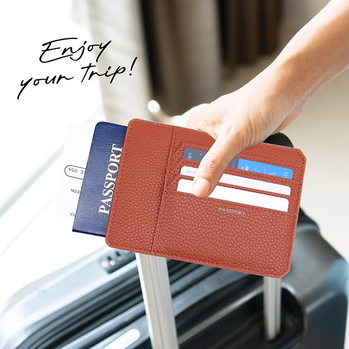 TARGAA Passport Holder, Slim Travel Wallet RFID Blocking Card Case Cover Passport Cover Protector passport sleeve Essentials with Credit Card Slots for Women/Men (Brown)
