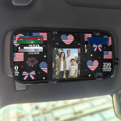250th USA Anniversary Car Sun Visor Organizer Auto Visor Multi-Pocket Storage Pouch Holder Vehicle Visor Net Personal Belonging Pouch for Card Pen Phone