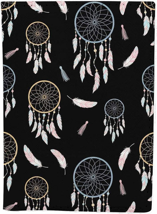Dream Catcher Passport Holder for Travel Feathers Boho Style PU Leather Passport Cover Wallet Cute Passport Card Holder for Women and Men