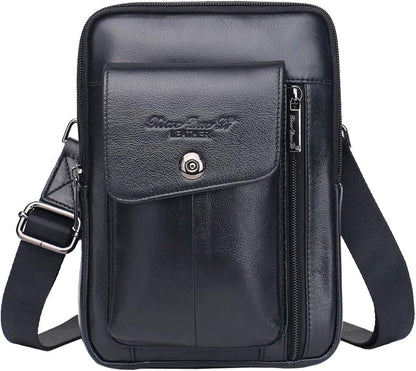 Hebetag Small Leather Sling Shoulder Bag Messenger Pack for Men Women Outdoor Travel Business