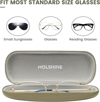 molshine Hard Shell PU Leather Glasses Case,Travel Portable Eyeglass Case for Men Women Girl Travel Study Work