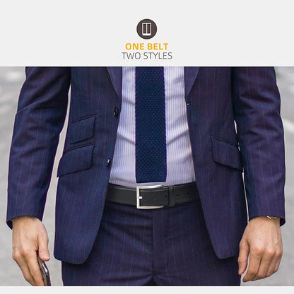 Mens Genuine Leather Dress Belt Classic Casual Belt with Single Prong Buckle for Jeans Pants Work and Business