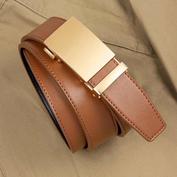 Founders & C Men's Ratchet Belt 1 3/8",Leather Dress Belt Adjustable with Click Sliding Buckle Trim to Exact Fit