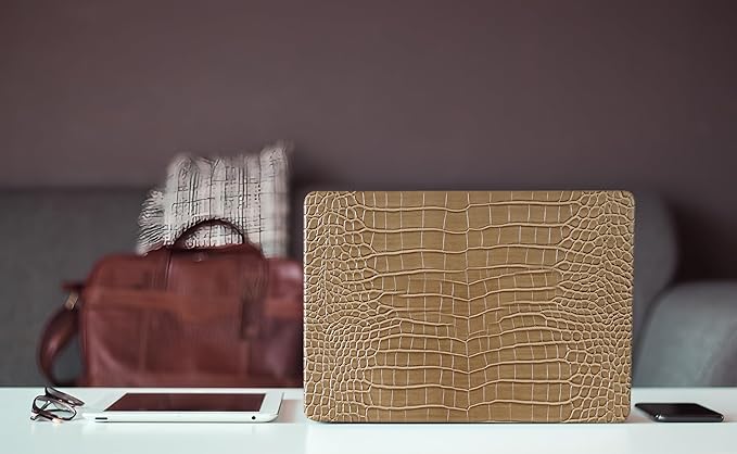 KEROM Compatible for Crocodile MacBook Pro 13 Inch Case 2025-2016 M2 M1 A2338 A2289 A2251 A2159 A1989 A1706 A1708, Textured Elegant Aligator Skin Snakeskin PU Leather Hardshell & Keyboard Cover, Brown