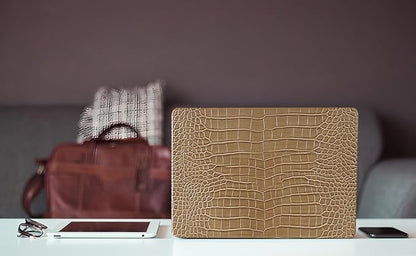 KEROM Compatible for Crocodile MacBook Pro 13 Inch Case 2025-2016 M2 M1 A2338 A2289 A2251 A2159 A1989 A1706 A1708, Textured Elegant Aligator Skin Snakeskin PU Leather Hardshell & Keyboard Cover, Brown
