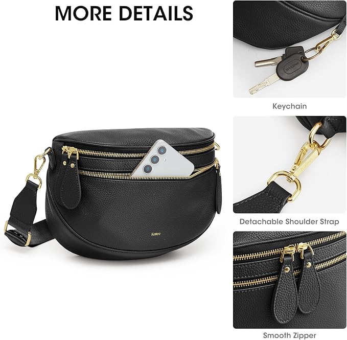 Kattee Crossbody Bag Bum Bags for Women, Leather Fanny Packs Belt Bag, Spacious Sling Purses for Women with RFID Blocking, Black