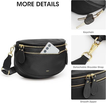 Kattee Crossbody Bag Bum Bags for Women, Leather Fanny Packs Belt Bag, Spacious Sling Purses for Women with RFID Blocking, Black