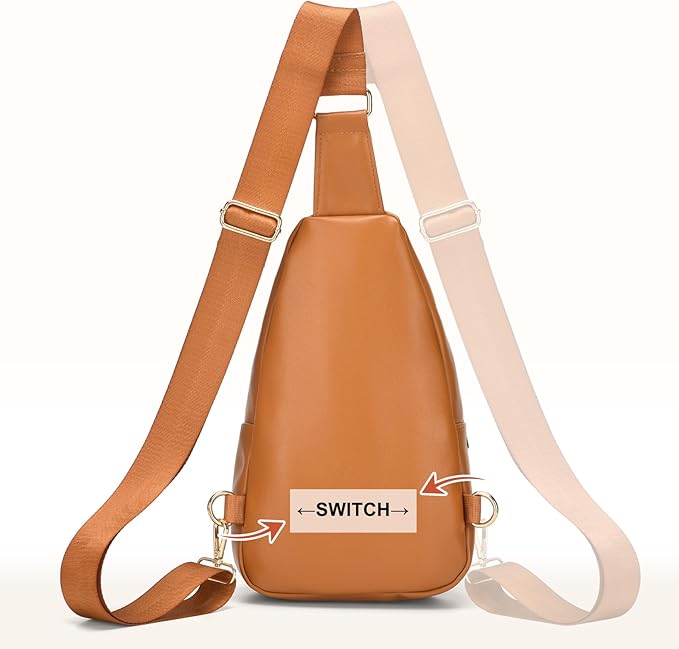 Crossbody Bags for Women Men,Leather Sling Bag Cross Body Backpack for Women, Casual Chest Bag Daypack for Travel Hiking,Brown