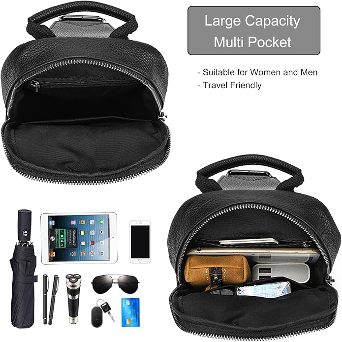 LUUFAN Men's Genuine Leather Sling Bag Chest Shoulder Backpack Crossbody Bag for Casual Sports Hiking Running Travel