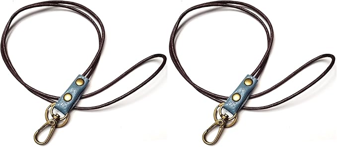 Aslana Genuine Leather Rope Necklace Lanyard for Key ID Badge Holder, Lobster Claw Clasp, Vintage Retro Style (2-Pack,19in Neck Lanyard, Rope Light Blue Leather)