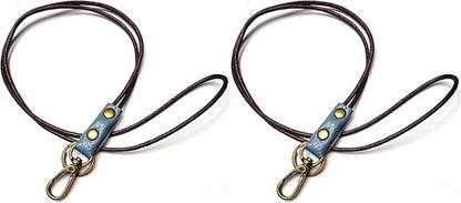 Aslana Genuine Leather Rope Necklace Lanyard for Key ID Badge Holder, Lobster Claw Clasp, Vintage Retro Style (2-Pack,19in Neck Lanyard, Rope Light Blue Leather)