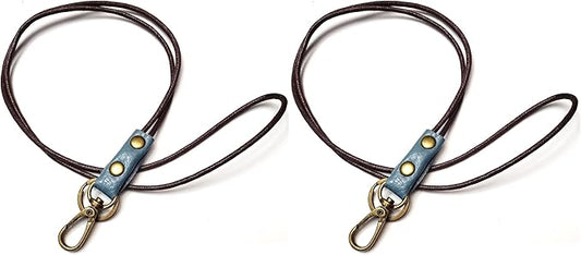 Aslana Genuine Leather Rope Necklace Lanyard for Key ID Badge Holder, Lobster Claw Clasp, Vintage Retro Style (2-Pack,19in Neck Lanyard, Rope Light Blue Leather)