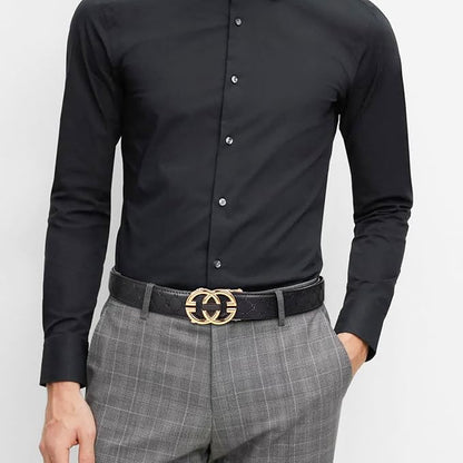 Aurolran Men&Womens Leather Dress Belt Business Automatic Buckle Belt Color-Black Silver Gold