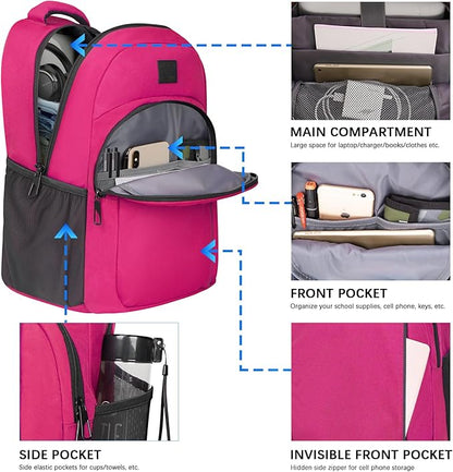 LARIPOP Carry On Backpack for Airplane, 15.6 Inch Laptop Backpack with USB Charging Port, Water Resistant Business Travel Backpack, Lightweight College School Bookbag Anti Theft for Men Women, Rose