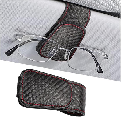 Sunglasses Holder for Car Visor, Microfiber Leather Magnetic Sun Visor Eyeglasses Hanger & Ticket Card Clip, Multi-Function Automotive Interior Glasses Mount, Universal Fit (Carbon Fiber)